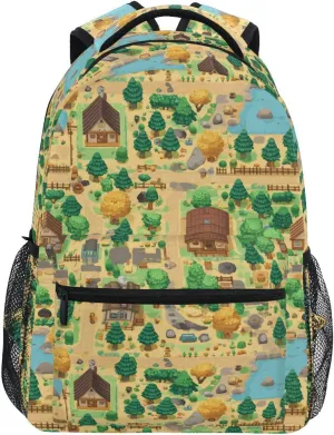 Cute Backpack for Teens Boys Girls Waterproof Backpack with Chest Strap for College Work Vintage Game Map