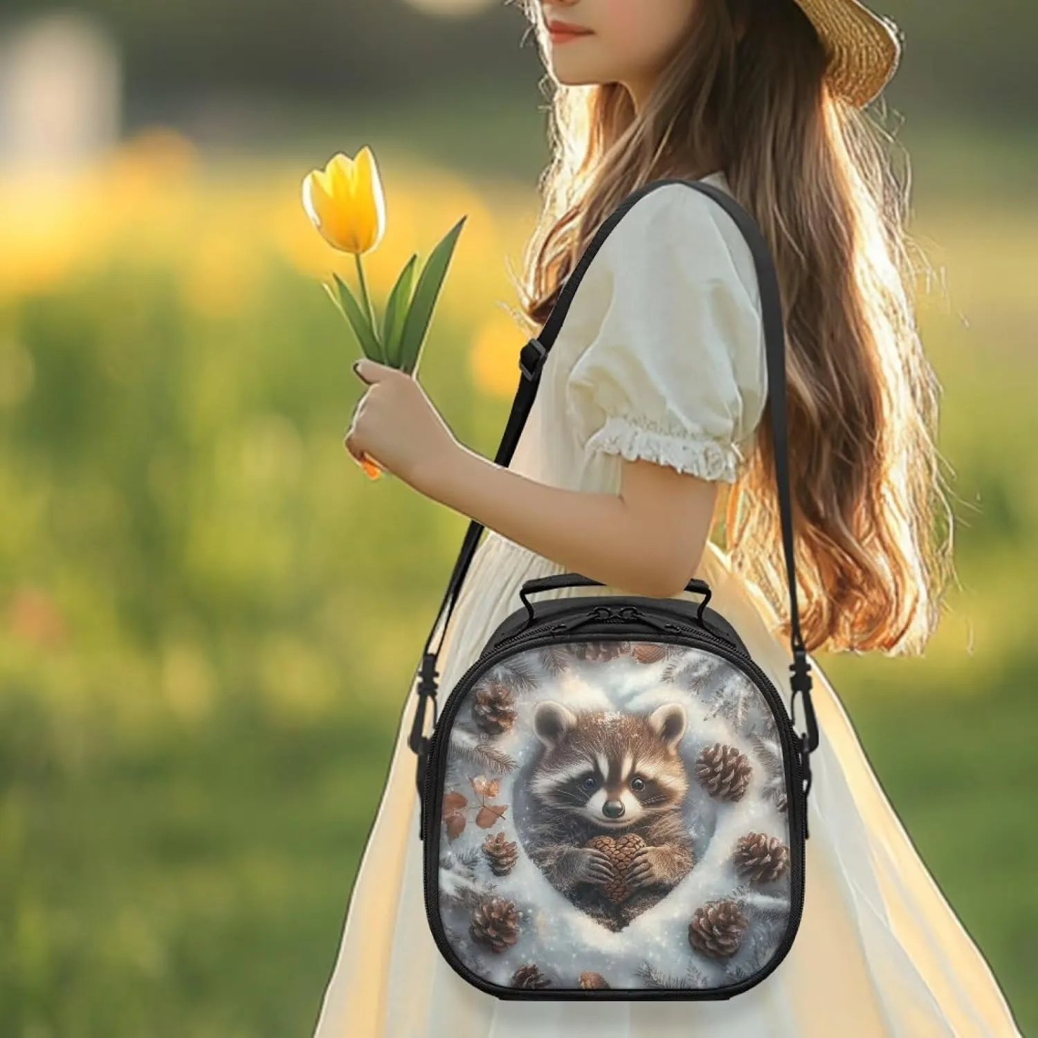 Cute Beaver Lunch Bag for Girls with Strap Kids Lunch Box One Piece Lunchbags for Kids Capable of Insulated Thermal Lightweight Portable Leakproof Easy Clean Used for School Shoulder Strap