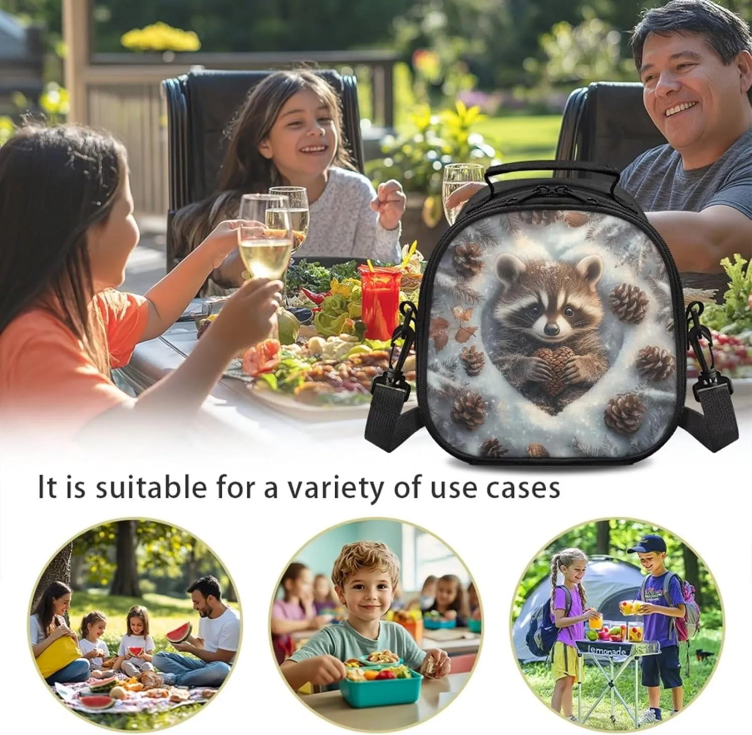 Cute Beaver Lunch Bag for Girls with Strap Kids Lunch Box One Piece Lunchbags for Kids Capable of Insulated Thermal Lightweight Portable Leakproof Easy Clean Used for School Shoulder Strap