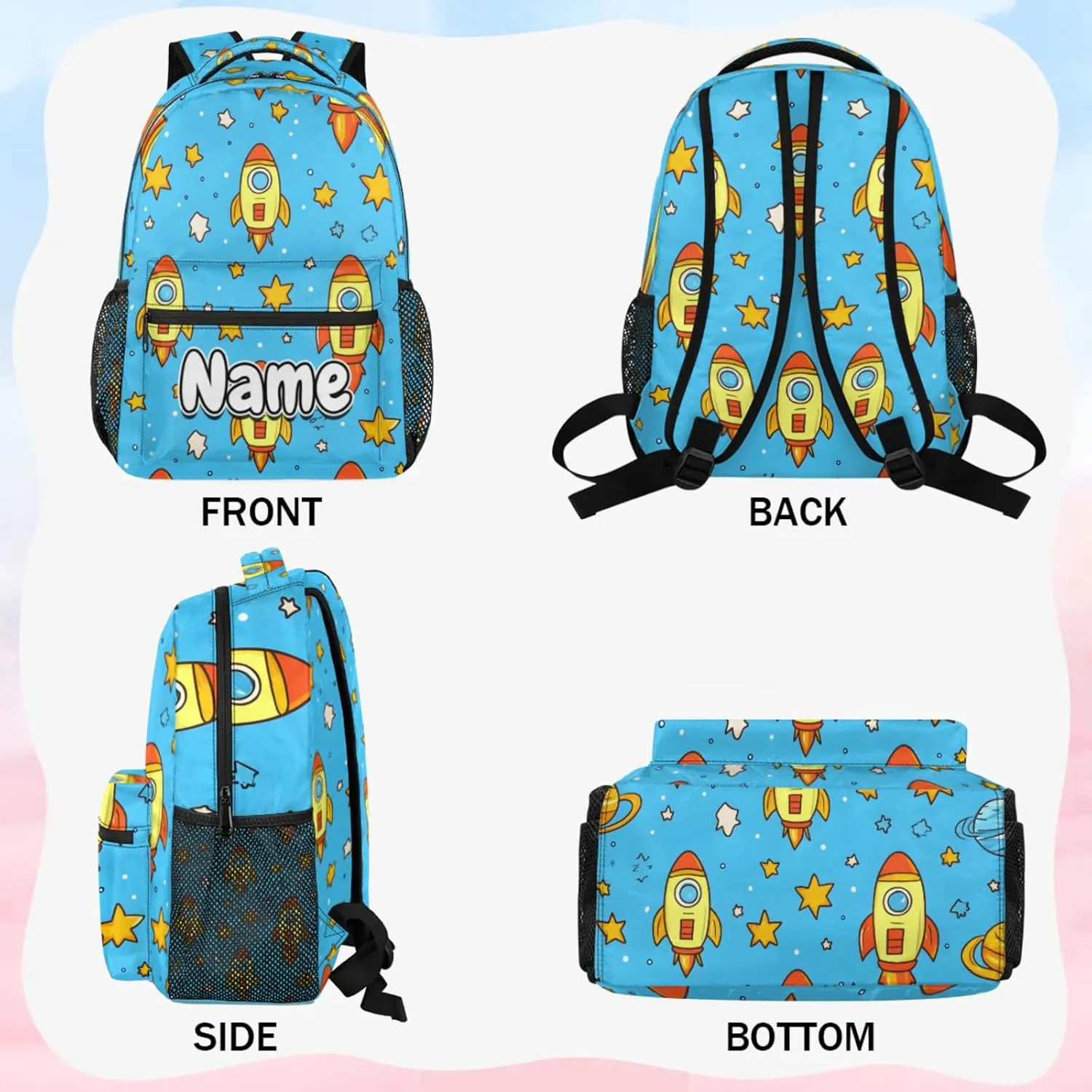 Cute Cartoon Rocket Large Backpack Fashion Travel Backpacks for Business Women Men Casual Laptop Bag Waterproof Lightweight Shoulder Bags 16in