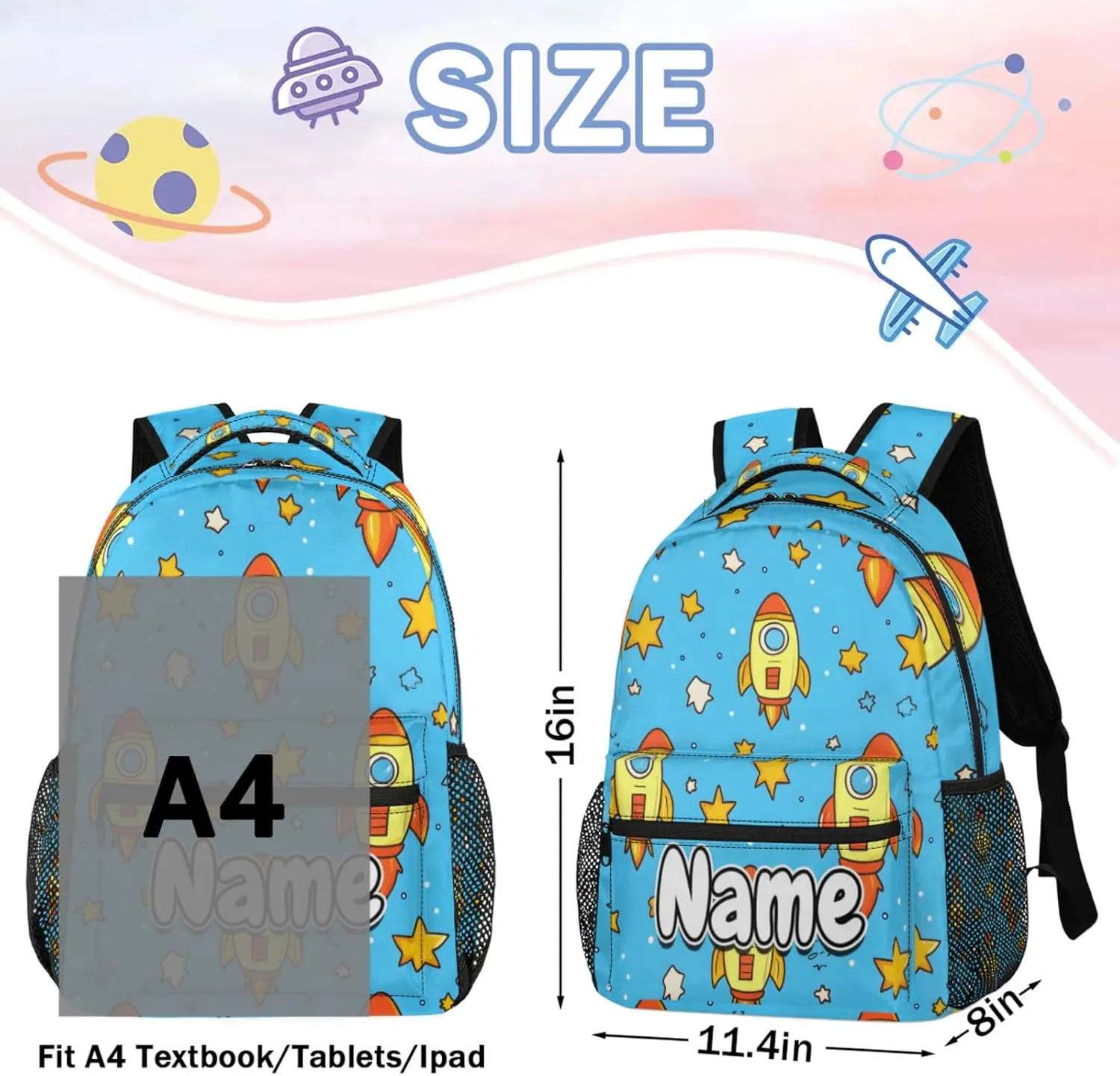 Cute Cartoon Rocket Large Backpack Fashion Travel Backpacks for Business Women Men Casual Laptop Bag Waterproof Lightweight Shoulder Bags 16in