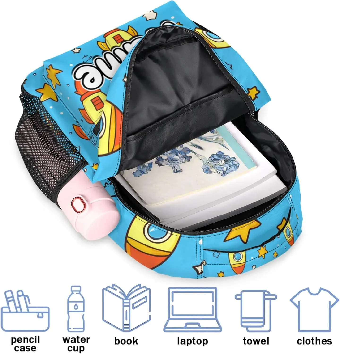 Cute Cartoon Rocket Large Backpack Fashion Travel Backpacks for Business Women Men Casual Laptop Bag Waterproof Lightweight Shoulder Bags 16in
