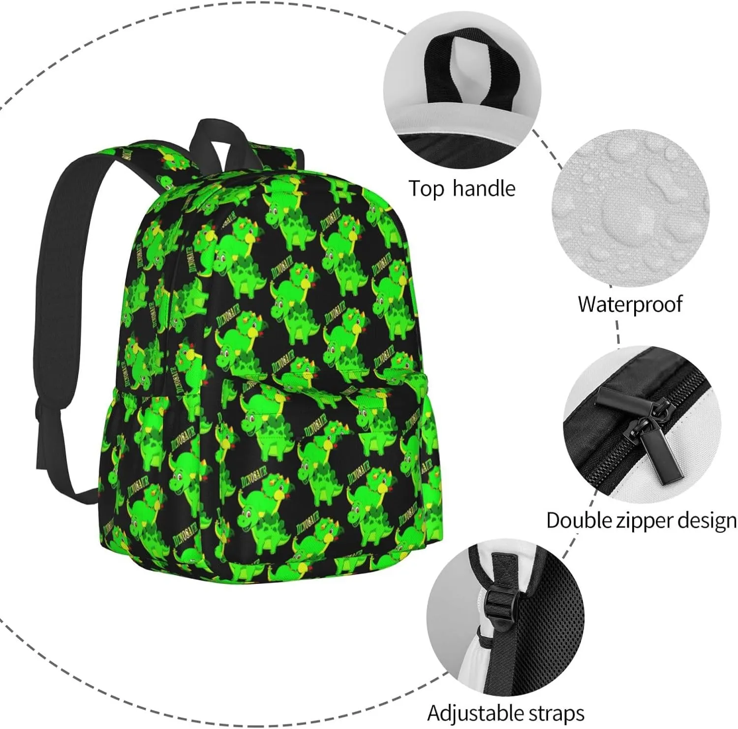 Cute Dinosaur Design Laptop Backpack Shoulder Bag Laptop Pack Travel Backpacks Commuter Back Pack Casual Daypack Bags With Side Pockets