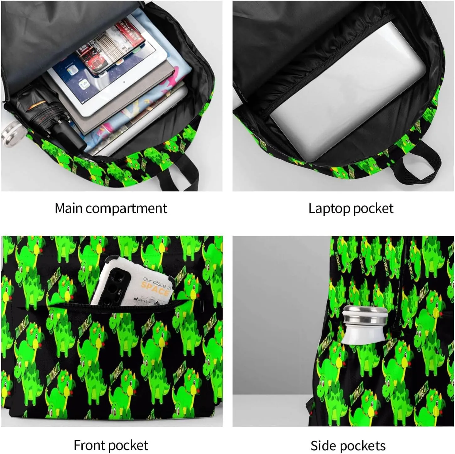 Cute Dinosaur Design Laptop Backpack Shoulder Bag Laptop Pack Travel Backpacks Commuter Back Pack Casual Daypack Bags With Side Pockets