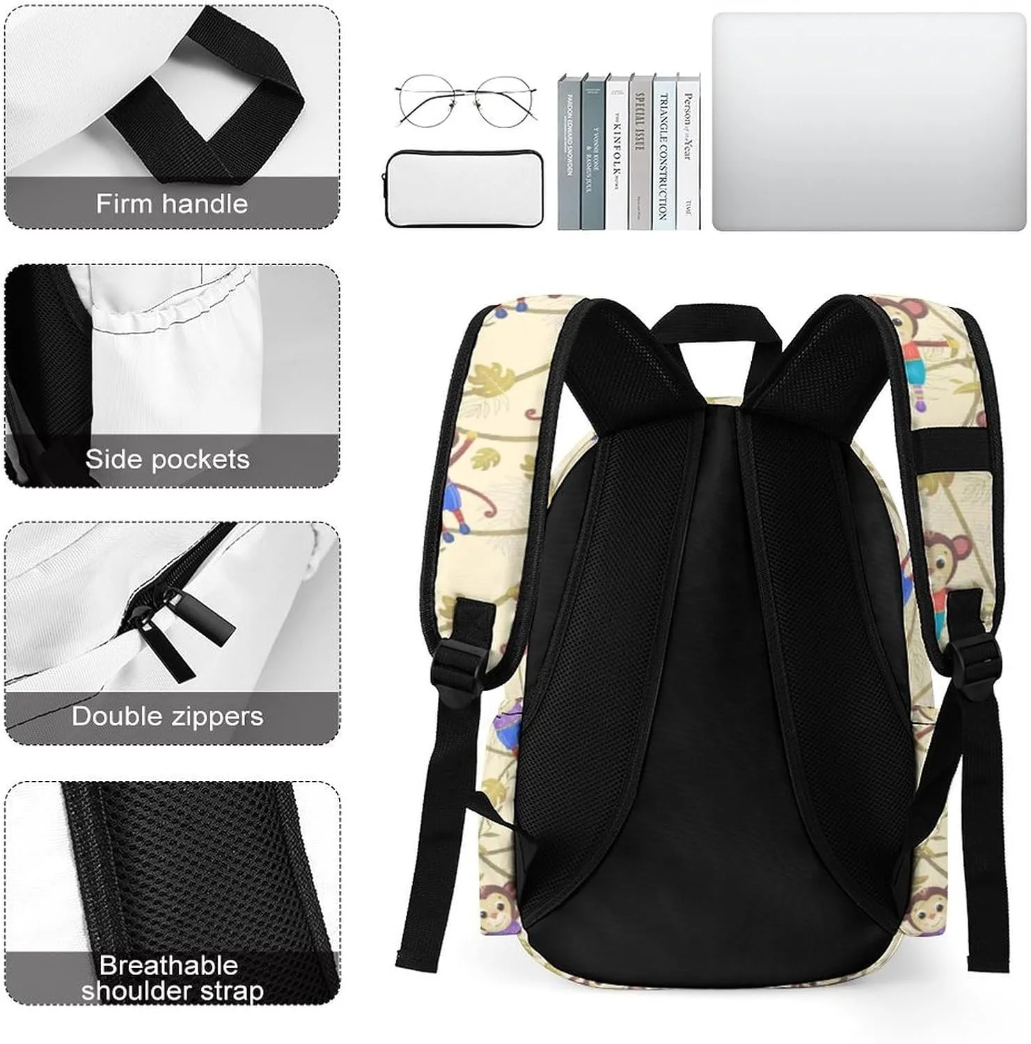 Cute Funny Monkeys Casual Travel Backpack Lightweight with Multi Compartment Laptop Bagpack Branches for Women Men Hiking Business Work