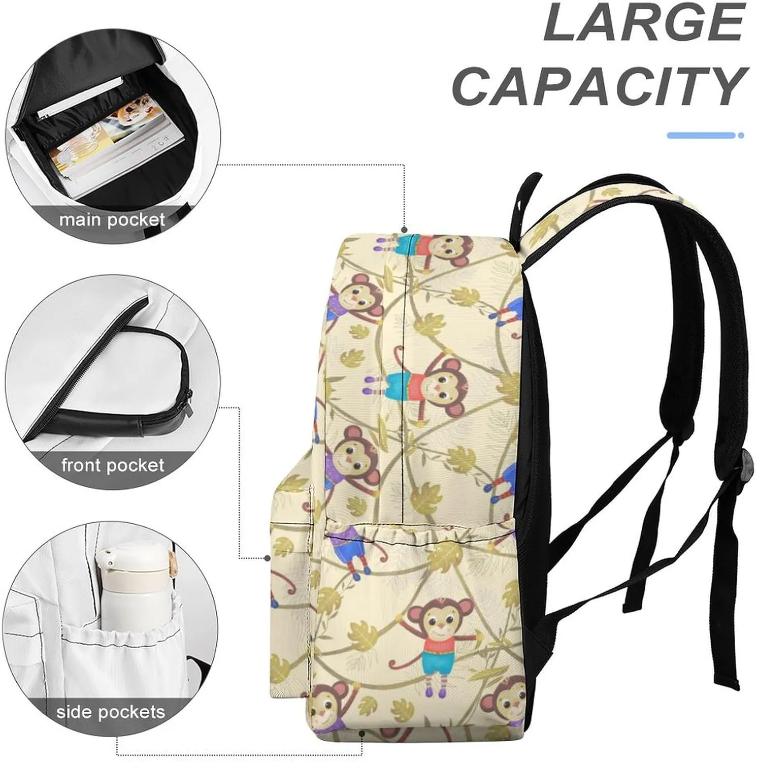 Cute Funny Monkeys Casual Travel Backpack Lightweight with Multi Compartment Laptop Bagpack Branches for Women Men Hiking Business Work