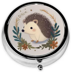 Cute Little Hedgehog Pill Box Round Pill Case for Pocket Purse 3 Compartment Medicine Pill Organizer Cute Portable Travel Pillbox Vitamin Cod Liver Oil Storage Box Unique Gift Organizer