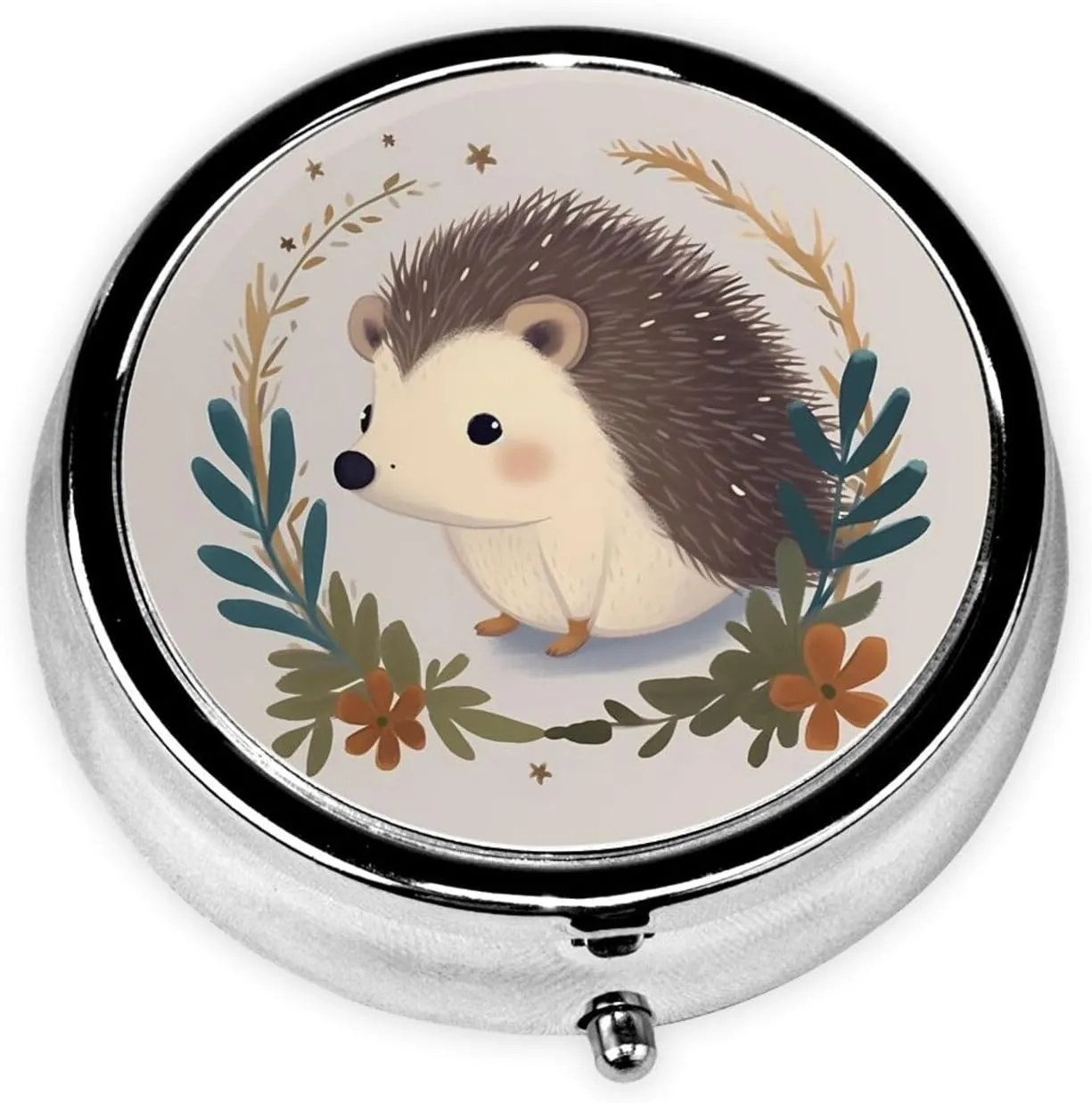 Cute Little Hedgehog Pill Box Round Pill Case for Pocket Purse 3 Compartment Medicine Pill Organizer Cute Portable Travel Pillbox Vitamin Cod Liver Oil Storage Box Unique Gift Organizer