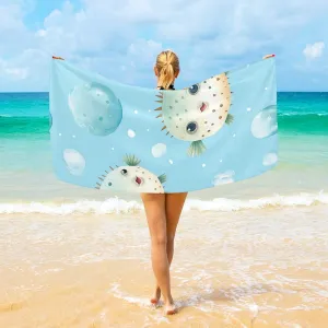 Cute Pufferfish Beach Towel 31 x 71 Inches, Super Absorbent Bath Towel Quick Dry Lightweight Towel for Beach Yoga Travel Swim Camping Holiday