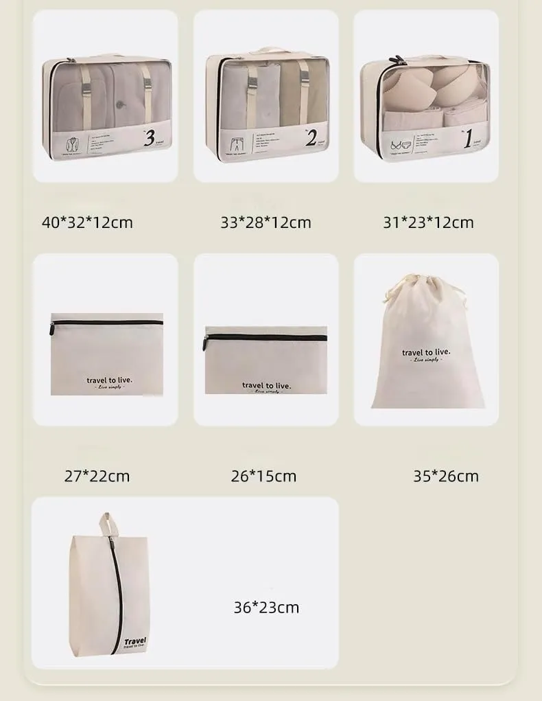 DanArt Luggage Organizer Travel Set 7 Piece (Beige)
