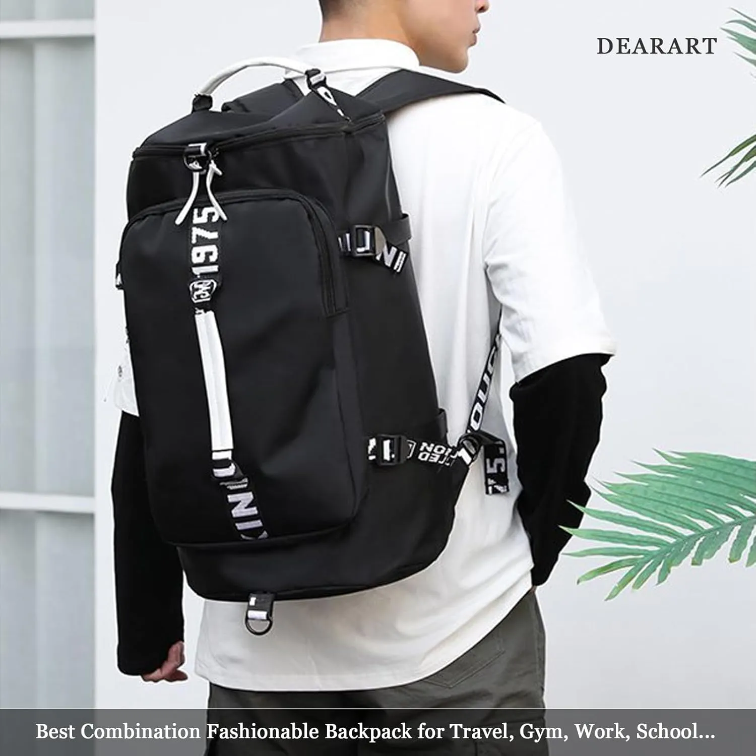 DEARART Gym Bag Backpack Duffel Bags Waterproof with Shoes Compartment, Four Fashion Carried Ways for Travel Sport Gym College, Black