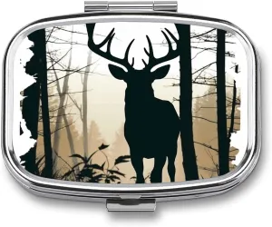 Deer Silhouette Travel Pill Organizer A Daily Pill Box for Supplements 2 Compartment Pill Case Convenient for Carrying and Storing Medicines Box