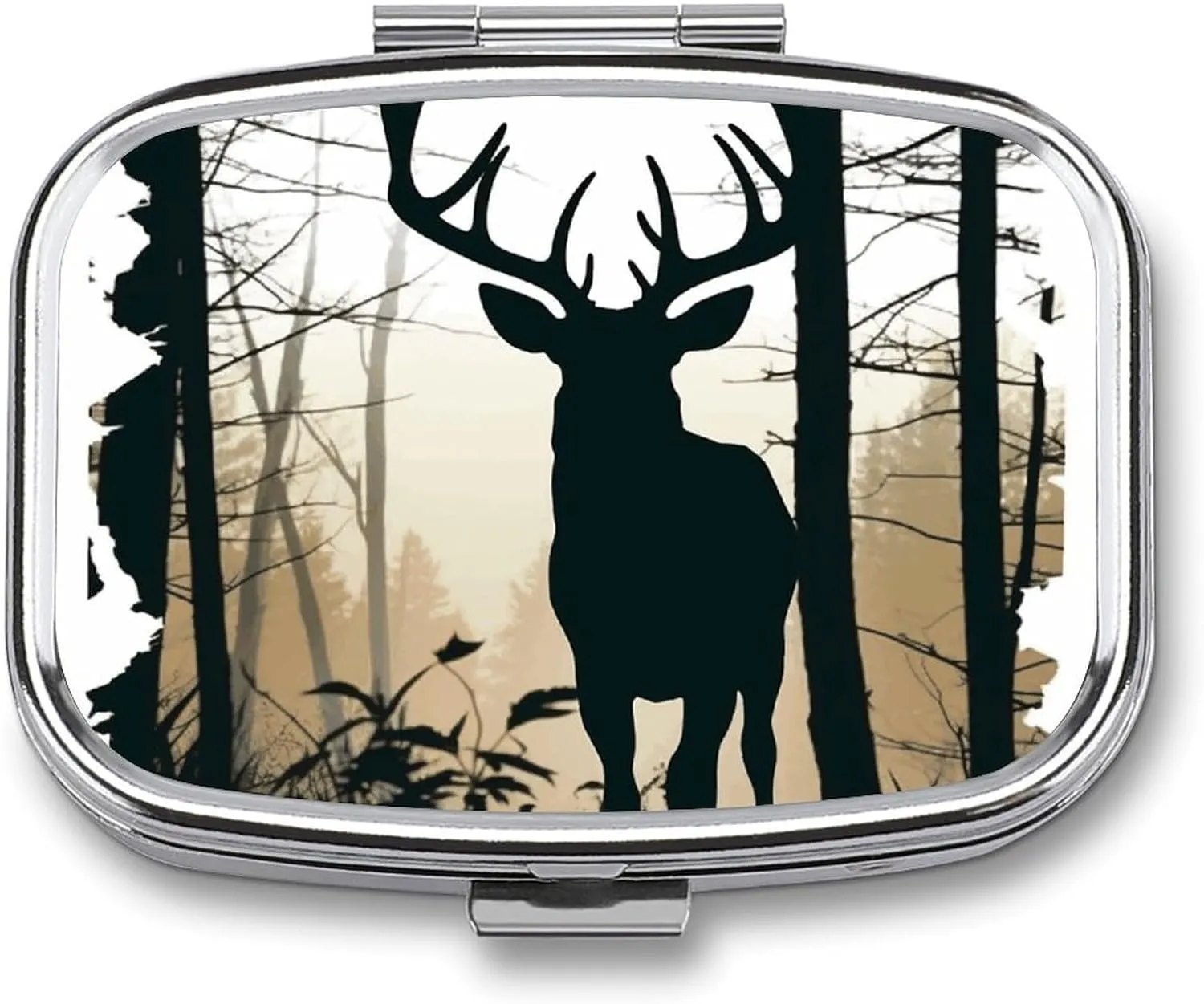 Deer Silhouette Travel Pill Organizer A Daily Pill Box for Supplements 2 Compartment Pill Case Convenient for Carrying and Storing Medicines Box