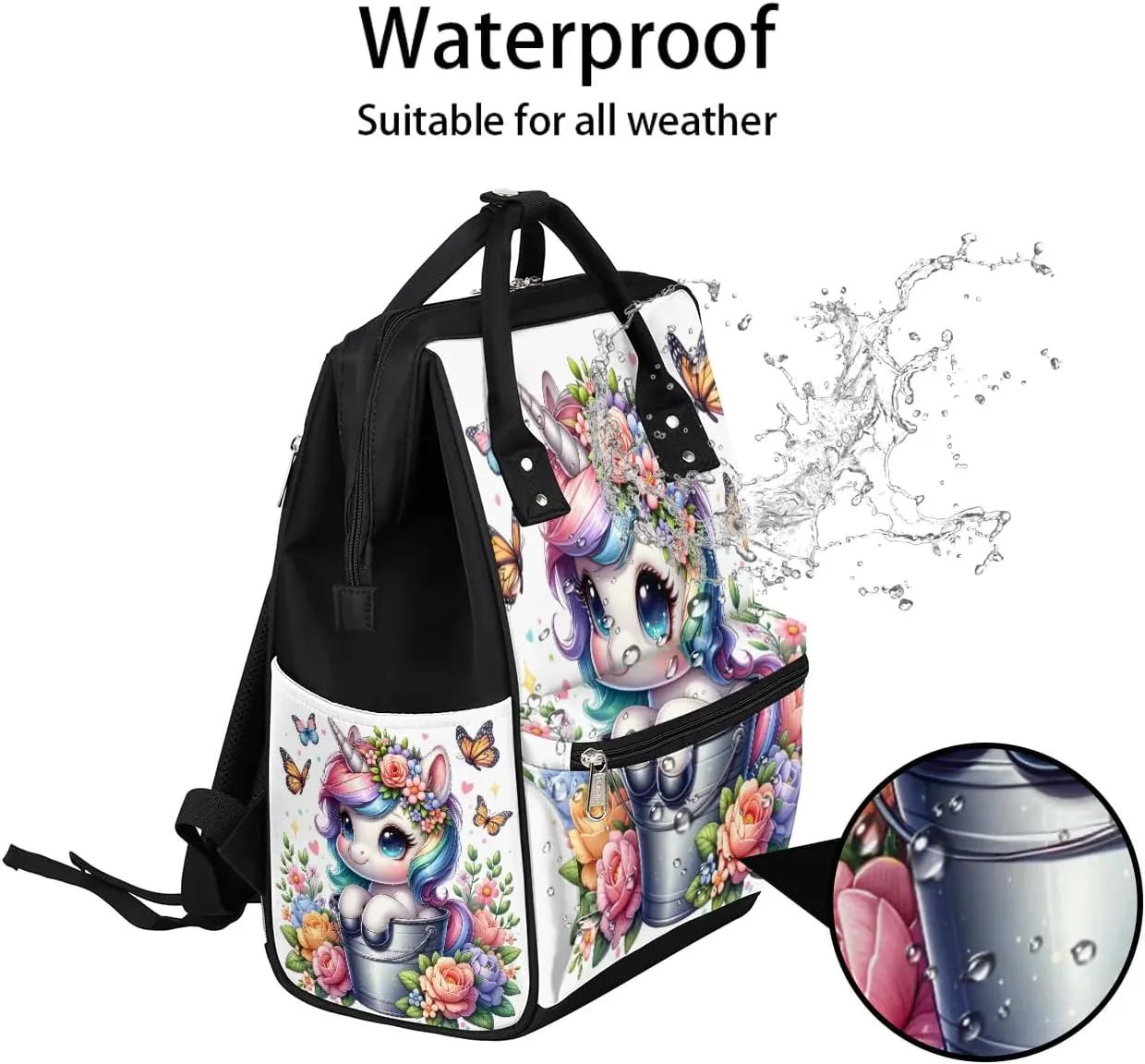 Diaper Bag Backpack Animal Unicorn Flowers Baby Bag for Boys& Girls, Waterproof Mummy Bag, Baby Nappy Changing Bags, Large Capacity Tote Handbags Casual Travel Backpacks for Mom Dad Unisex