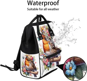 Diaper Bag Backpack Animals Flowers And Birds Baby Bag for Boys& Girls, Waterproof Mummy Bag, Baby Nappy Changing Bags, Large Capacity Tote Handbags Casual Travel Backpacks for Mom Dad Unisex