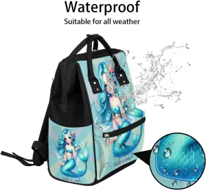 Diaper Bag Backpack Beautiful Blue Mermaid Baby Bag for Boys& Girls, Waterproof Mummy Bag, Baby Nappy Changing Bags, Large Capacity Tote Handbags Casual Travel Backpacks for Mom Dad Unisex
