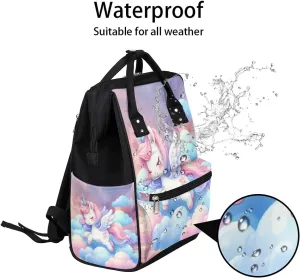 Diaper Bag Backpack Blue Lovly Unicorn Baby Bag for Boys& Girls, Waterproof Mummy Bag, Baby Nappy Changing Bags, Large Capacity Tote Handbags Casual Travel Backpacks for Mom Dad Unisex