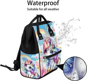Diaper Bag Backpack Cute Unicorn Rainbow Baby Bag for Boys& Girls, Waterproof Mummy Bag, Baby Nappy Changing Bags, Large Capacity Tote Handbags Casual Travel Backpacks for Mom Dad Unisex