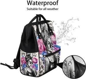 Diaper Bag Backpack Flower Gothic Girl Baby Bag for Boys& Girls, Waterproof Mummy Bag, Baby Nappy Changing Bags, Large Capacity Tote Handbags Casual Travel Backpacks for Mom Dad Unisex