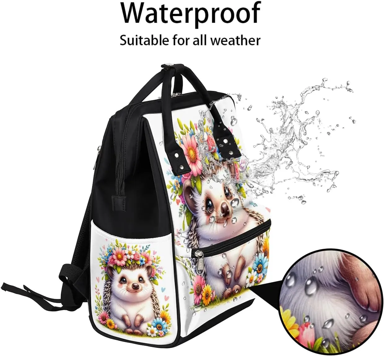 Diaper Bag Backpack Flower Hedgehog Cute Baby Bag for Boys& Girls, Waterproof Mummy Bag, Baby Nappy Changing Bags, Large Capacity Tote Handbags Casual Travel Backpacks for Mom Dad Unisex