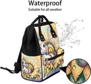 Diaper Bag Backpack Flower Unicorn Sunflower Baby Bag for Boys& Girls, Waterproof Mummy Bag, Baby Nappy Changing Bags, Large Capacity Tote Handbags Casual Travel Backpacks for Mom Dad Unisex