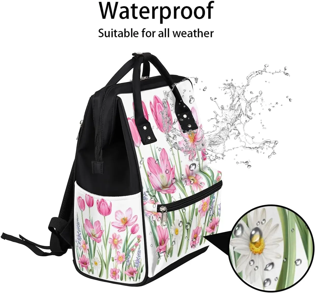 Diaper Bag Backpack Flowers Watercolor Pink Baby Bag for Boys& Girls, Waterproof Mummy Bag, Baby Nappy Changing Bags, Large Capacity Tote Handbags Casual Travel Backpacks for Mom Dad Unisex