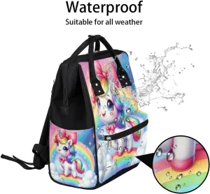 Diaper Bag Backpack Happy Unicorn Rainbow Baby Bag for Boys& Girls, Waterproof Mummy Bag, Baby Nappy Changing Bags, Large Capacity Tote Handbags Casual Travel Backpacks for Mom Dad Unisex