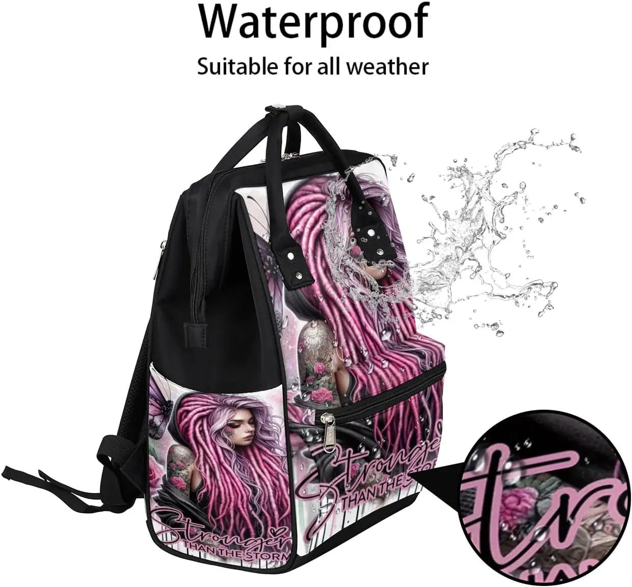 Diaper Bag Backpack Pink Flower Girls Baby Bag for Boys& Girls, Waterproof Mummy Bag, Baby Nappy Changing Bags, Large Capacity Tote Handbags Casual Travel Backpacks for Mom Dad Unisex