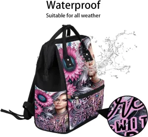 Diaper Bag Backpack Pink Flowers Girl Baby Bag for Boys& Girls, Waterproof Mummy Bag, Baby Nappy Changing Bags, Large Capacity Tote Handbags Casual Travel Backpacks for Mom Dad Unisex