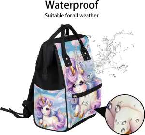 Diaper Bag Backpack Unicorn Purple Cute Baby Bag for Boys& Girls, Waterproof Mummy Bag, Baby Nappy Changing Bags, Large Capacity Tote Handbags Casual Travel Backpacks for Mom Dad Unisex