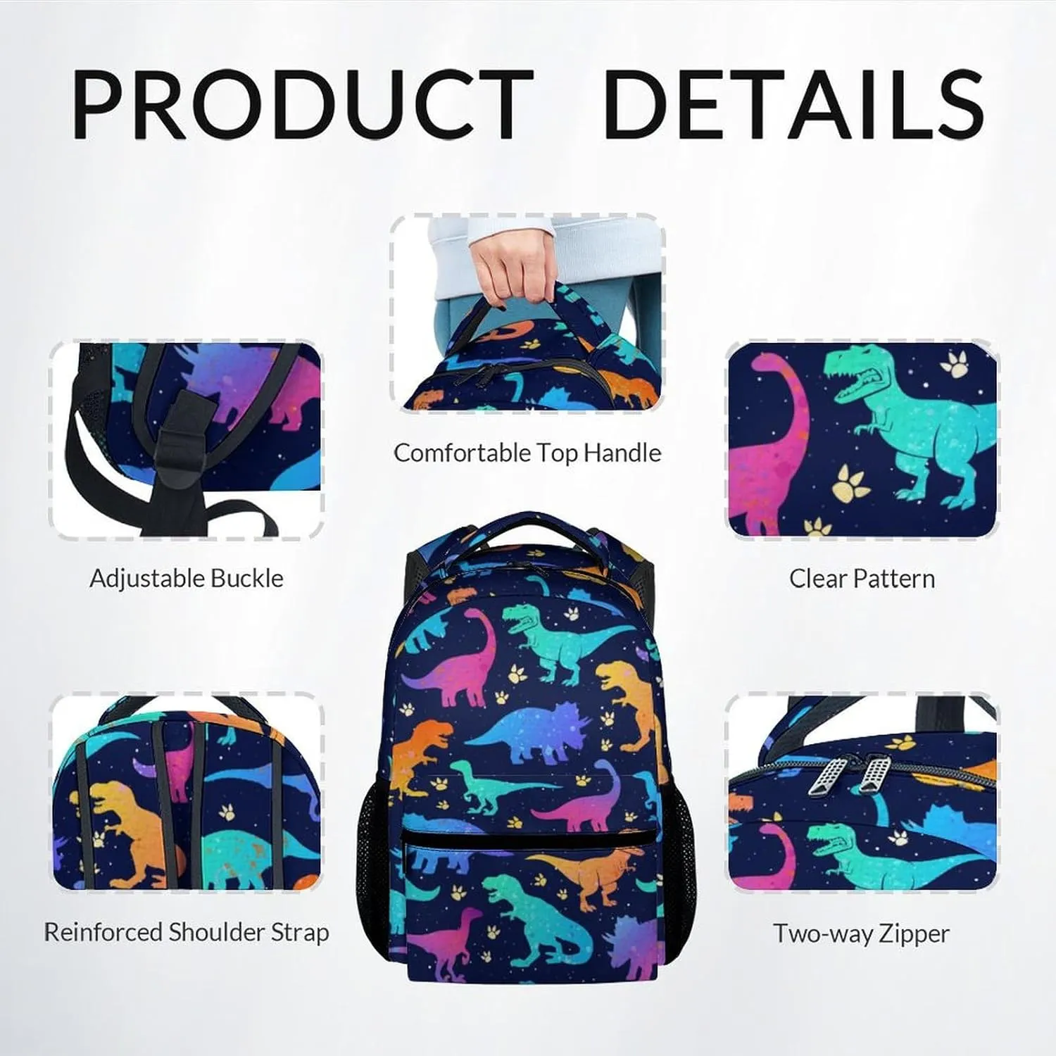 Dinosaur Backpack for Boys Girls, School Backpack with Lunch Box Set, 17 Inch Kids Bookbag for Elementary Middle School, Funny, Colorful Durable Girls Dinosaur Backpacks