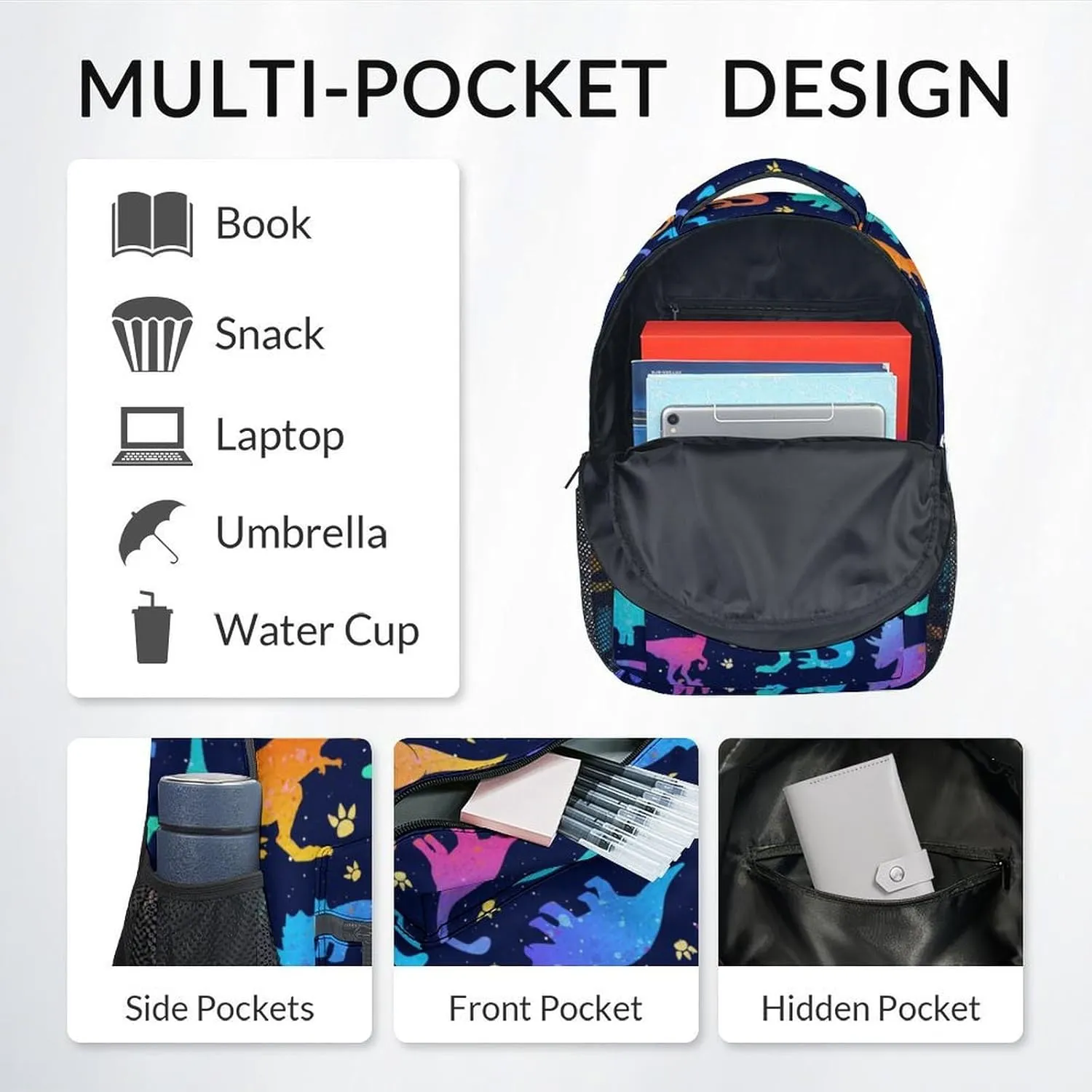 Dinosaur Backpack for Boys Girls, School Backpack with Lunch Box Set, 17 Inch Kids Bookbag for Elementary Middle School, Funny, Colorful Durable Girls Dinosaur Backpacks
