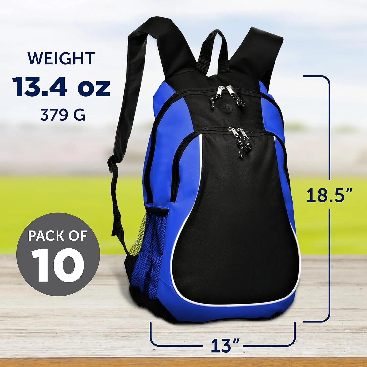 DISCOUNT PROMOS Large Sports Backpacks Set of 10, Bulk Pack - Bring Everywhere You Go, Perfect for Travellers and Great for Everyday Use - Blue