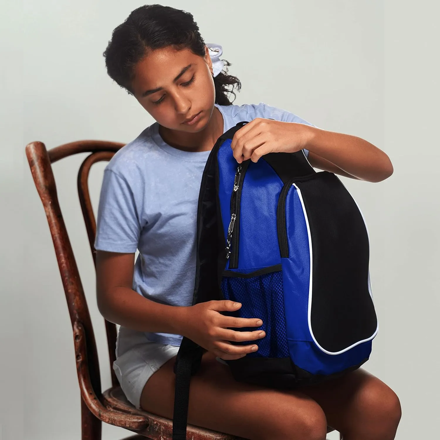 DISCOUNT PROMOS Large Sports Backpacks Set of 10, Bulk Pack - Bring Everywhere You Go, Perfect for Travellers and Great for Everyday Use - Blue