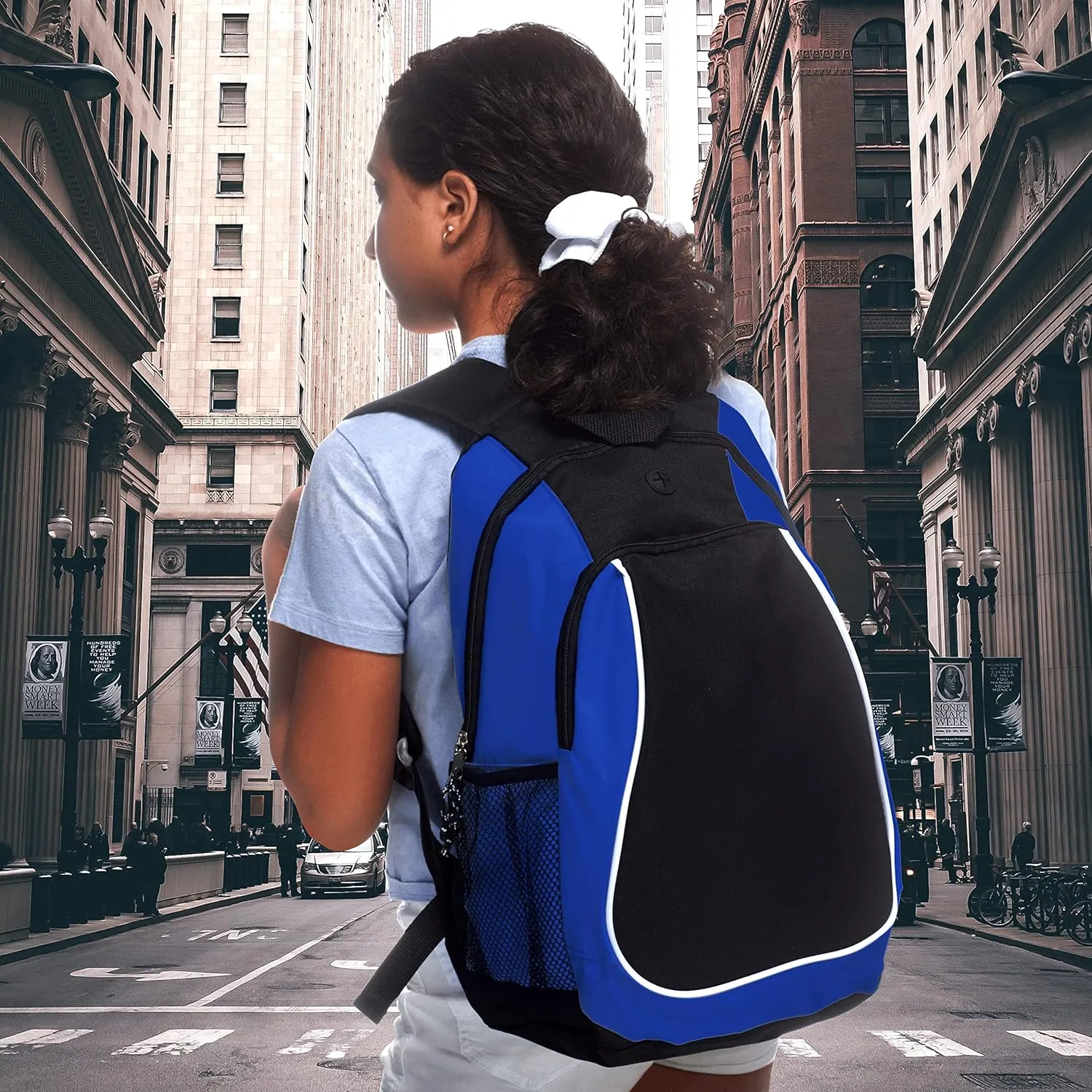 DISCOUNT PROMOS Large Sports Backpacks Set of 10, Bulk Pack - Bring Everywhere You Go, Perfect for Travellers and Great for Everyday Use - Blue