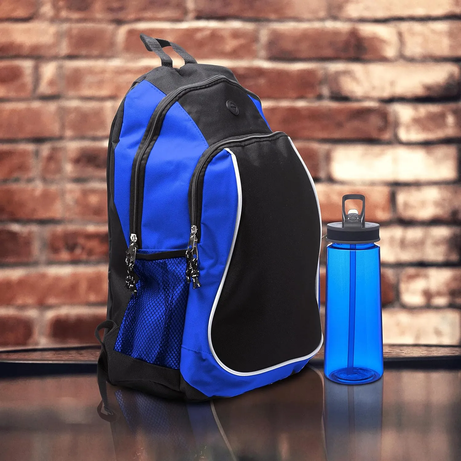 DISCOUNT PROMOS Large Sports Backpacks Set of 10, Bulk Pack - Bring Everywhere You Go, Perfect for Travellers and Great for Everyday Use - Blue