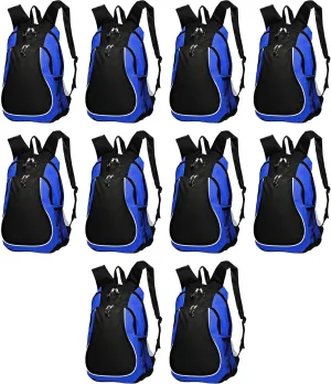 DISCOUNT PROMOS Large Sports Backpacks Set of 10, Bulk Pack - Bring Everywhere You Go, Perfect for Travellers and Great for Everyday Use - Blue