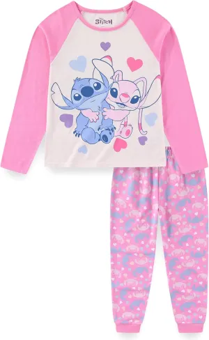 Disney Lilo & Stitch Girls 2 Piece Long Sleeve Shirt and French Terry Pants Set for Big Kids