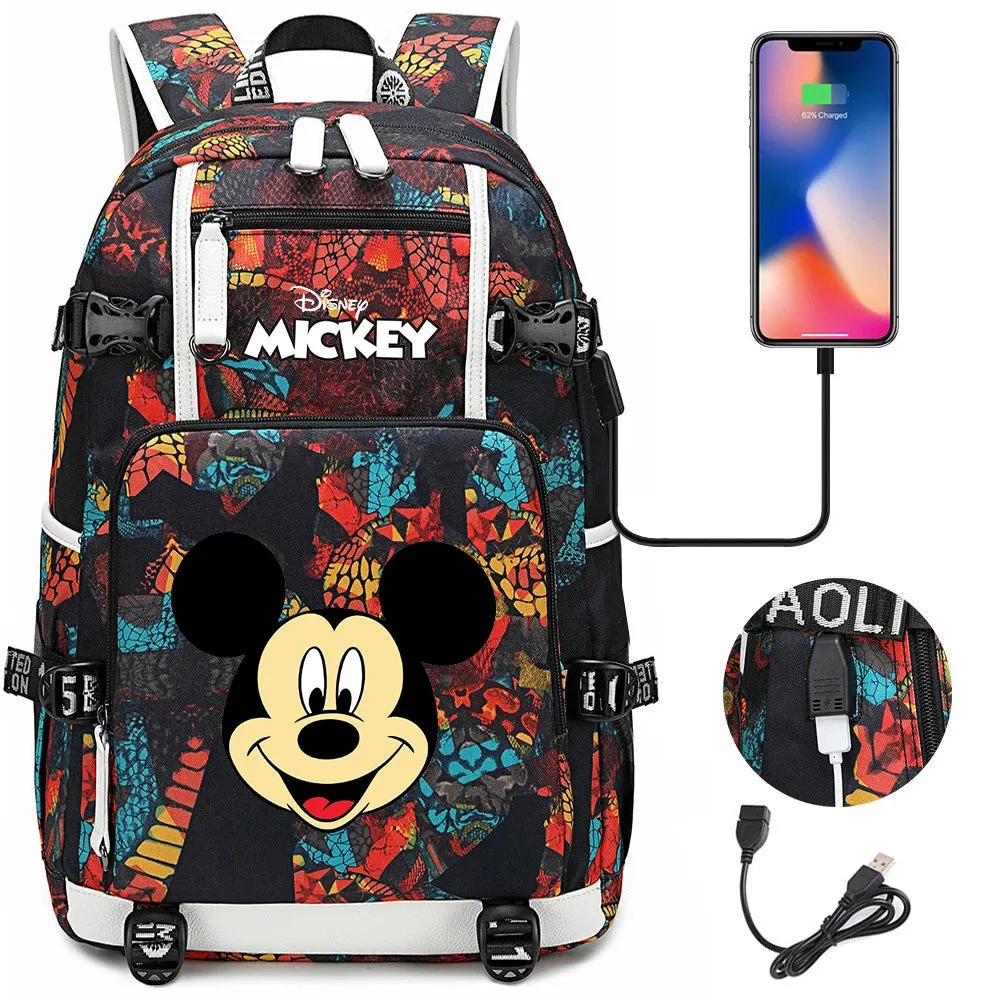 Disney Mickey Minnie School Travel Bags Large Waterproof Multifunction USB Charging Backpacks