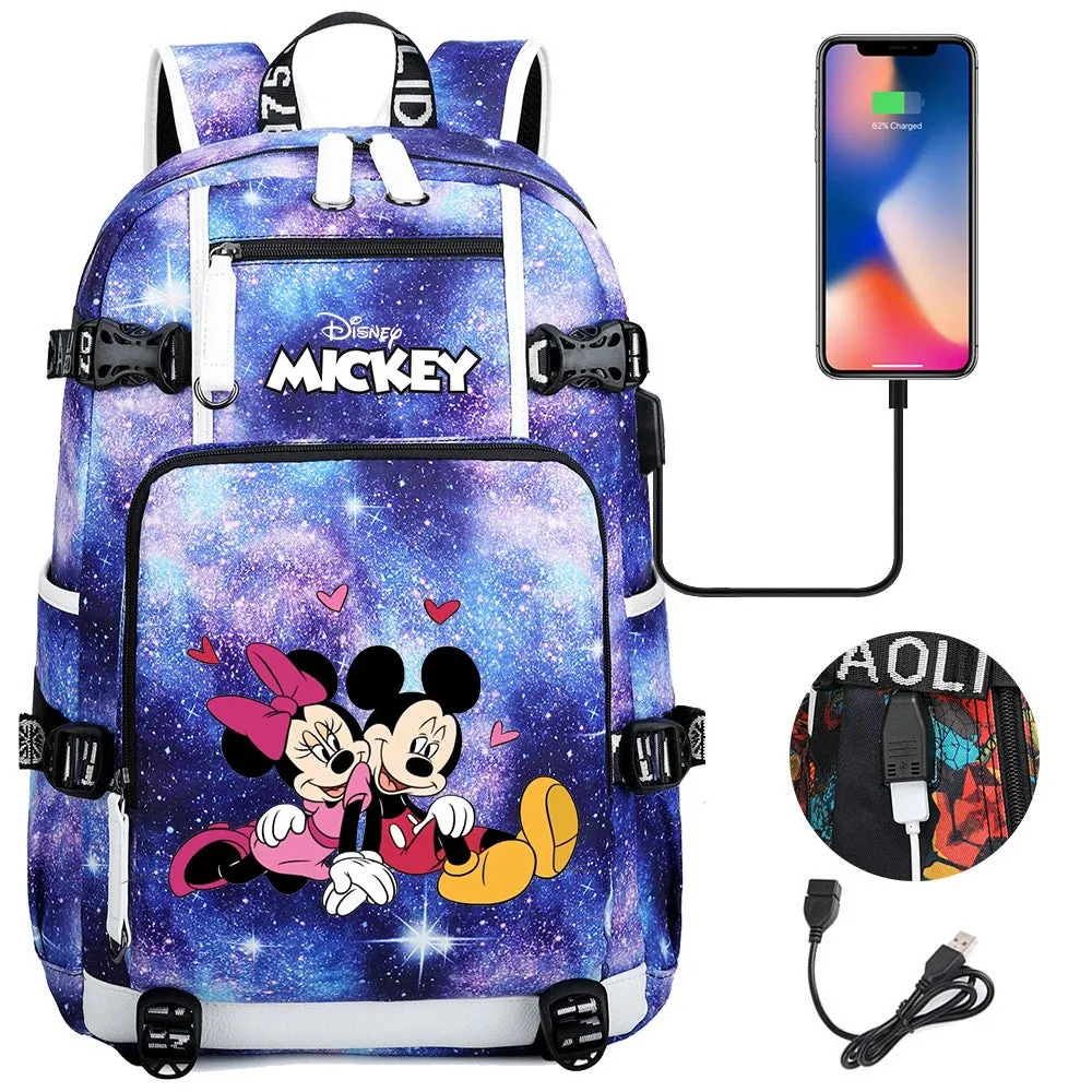 Disney Mickey Minnie School Travel Bags Large Waterproof Multifunction USB Charging Backpacks