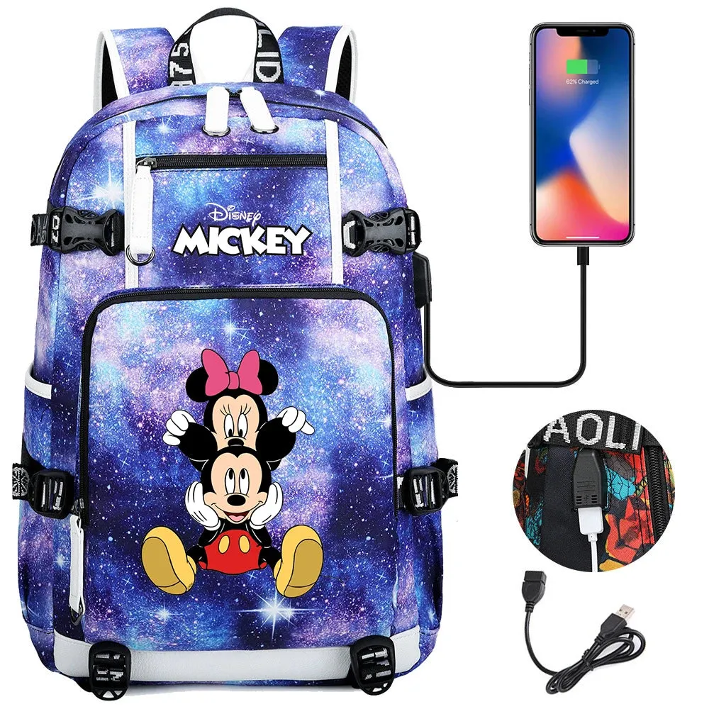 Disney Mickey Minnie School Travel Bags Large Waterproof Multifunction USB Charging Backpacks