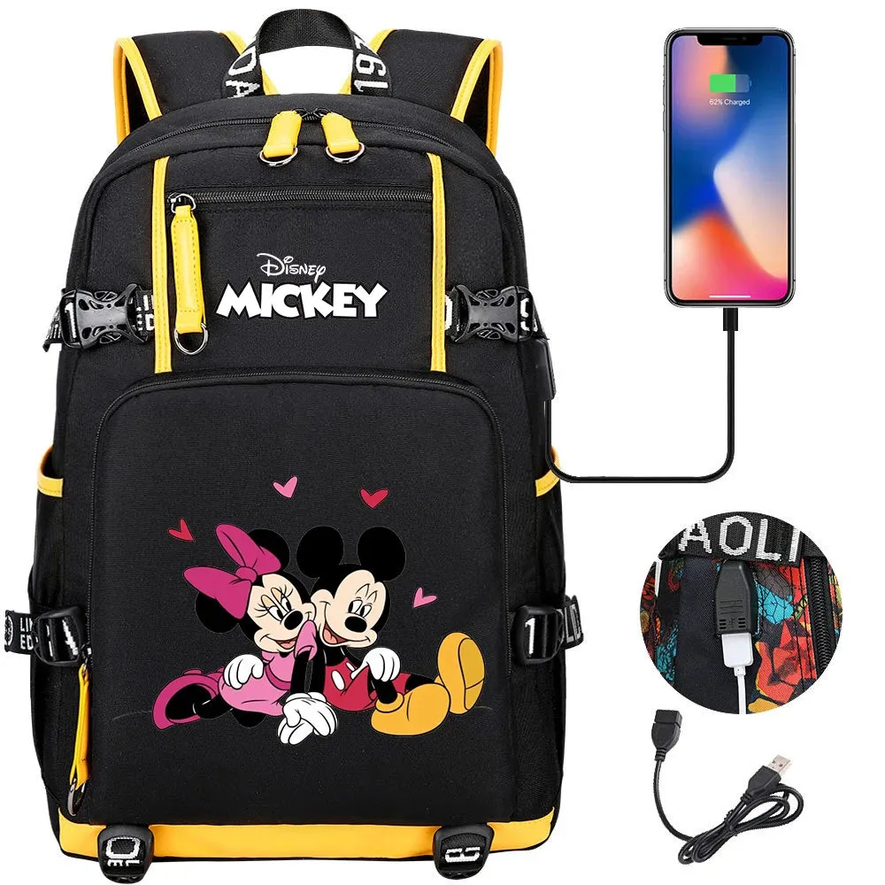 Disney Mickey Minnie School Travel Bags Large Waterproof Multifunction USB Charging Backpacks