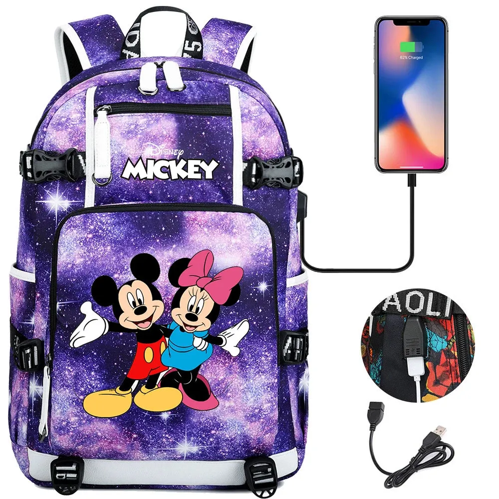 Disney Mickey Minnie School Travel Bags Large Waterproof Multifunction USB Charging Backpacks