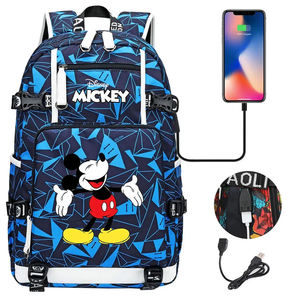 Disney Mickey Minnie School Travel Bags Large Waterproof Multifunction USB Charging Backpacks