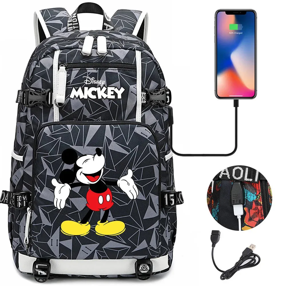 Disney Mickey Minnie School Travel Bags Large Waterproof Multifunction USB Charging Backpacks