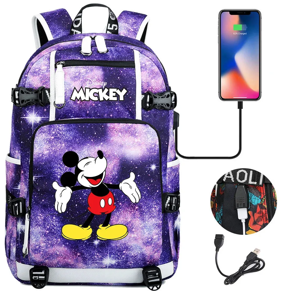 Disney Mickey Minnie School Travel Bags Large Waterproof Multifunction USB Charging Backpacks