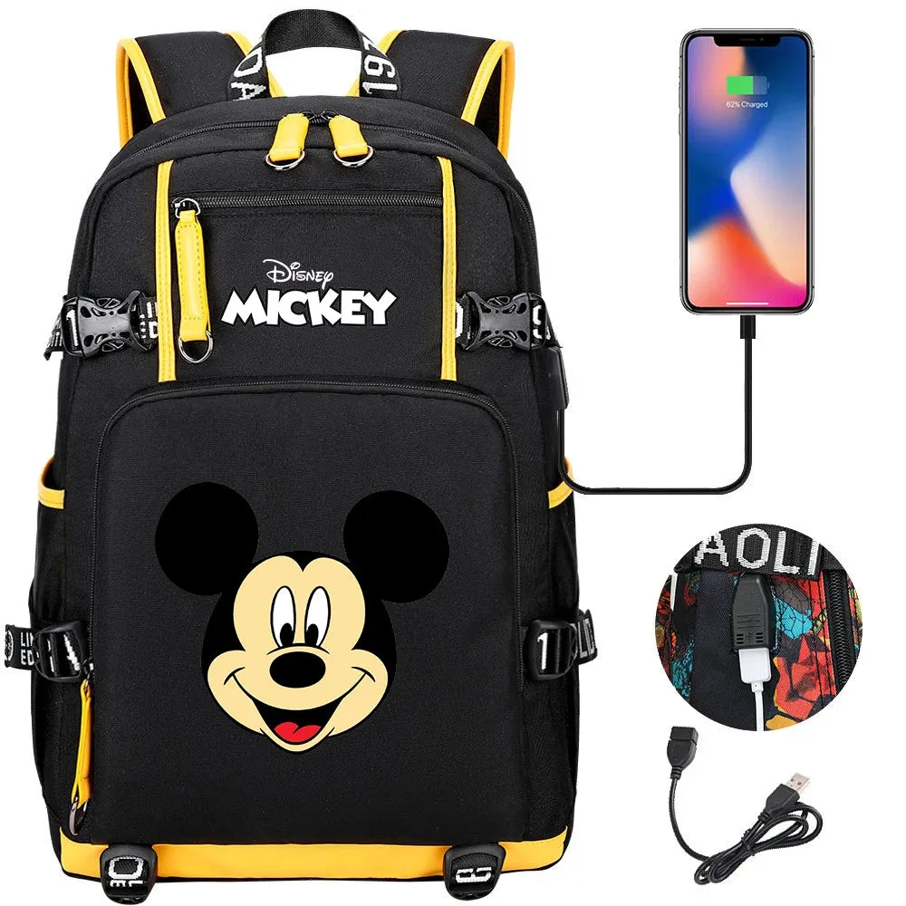 Disney Mickey Minnie School Travel Bags Large Waterproof Multifunction USB Charging Backpacks
