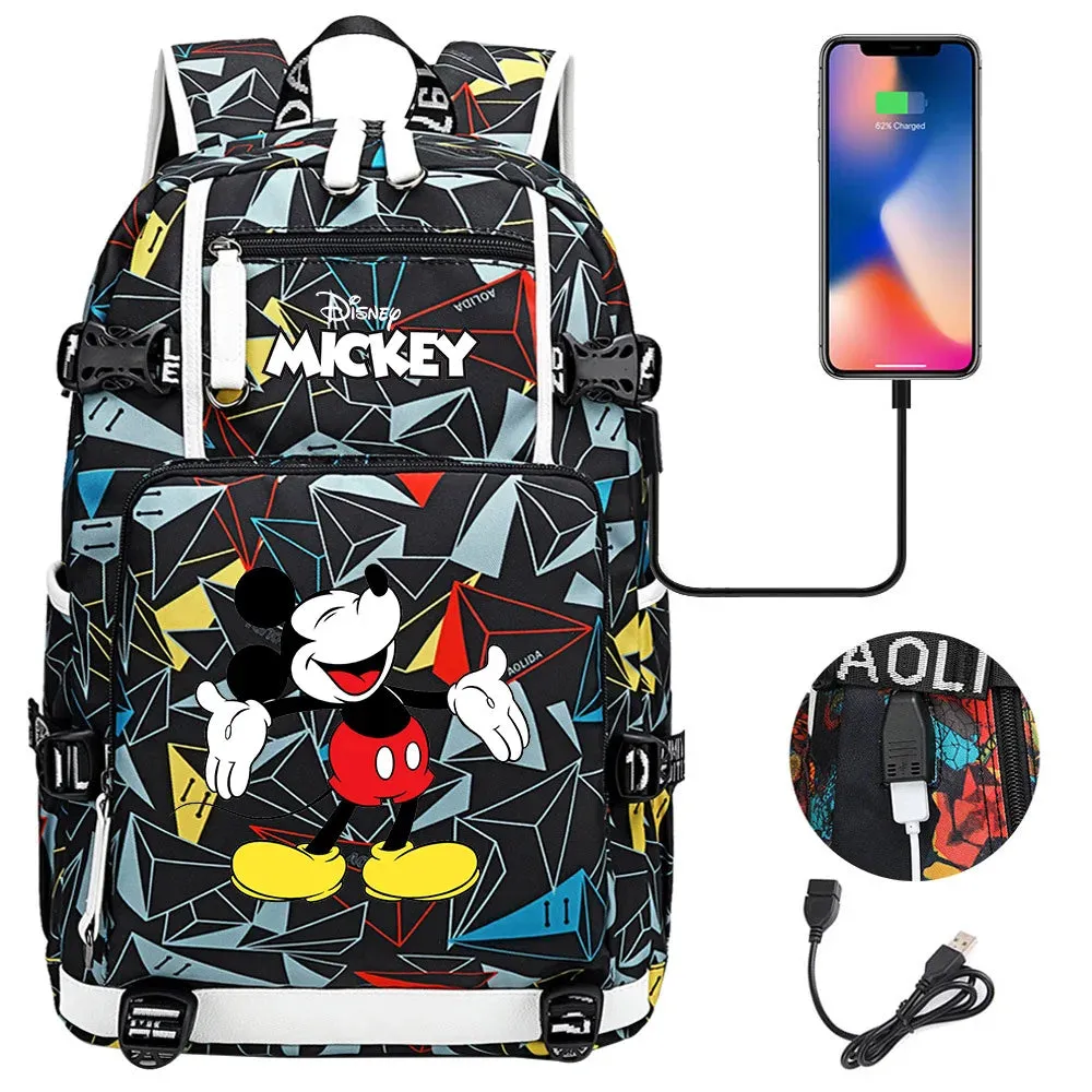 Disney Mickey Minnie School Travel Bags Large Waterproof Multifunction USB Charging Backpacks