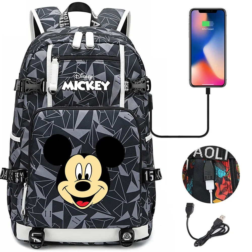 Disney Mickey Minnie School Travel Bags Large Waterproof Multifunction USB Charging Backpacks