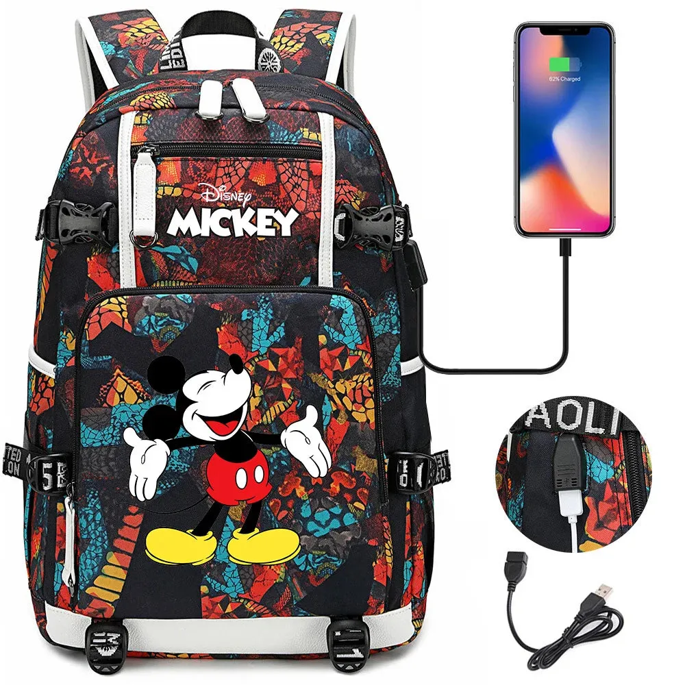 Disney Mickey Minnie School Travel Bags Large Waterproof Multifunction USB Charging Backpacks